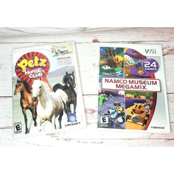 Petz Horse Club & Namco Museum Mega Mix 24 Game Wii Game Bundle No Scratches